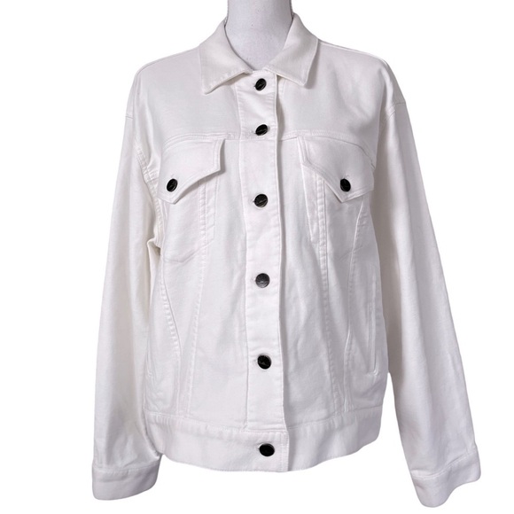 Faherty Brand Stretch Terry Trucker Jacket Size L White Button Front - FLAWS - Picture 1 of 10